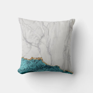 White Marble Gilded Black Agate Throw Pillow