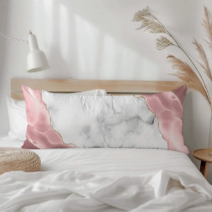 White Marble Gilded Blush Pink Agate Body Pillow