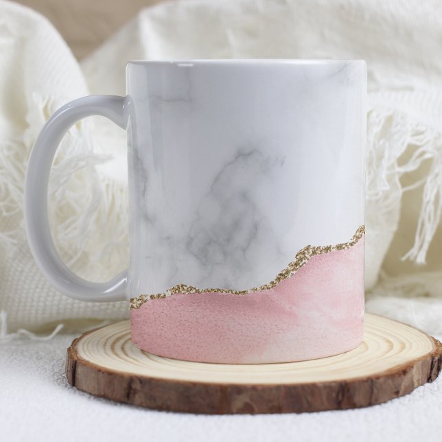 White Marble Gilded Blush Pink Agate Coffee Mug (Creator Uploaded)