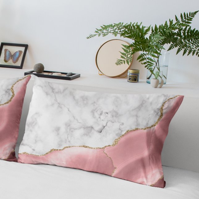 White Marble Gilded Blush Pink Agate Pillowcase (Creator Uploaded)