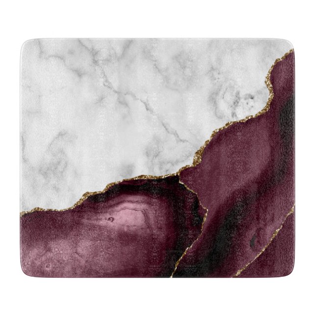 White Marble Gilded Burgundy Agate Cutting Board (Front)