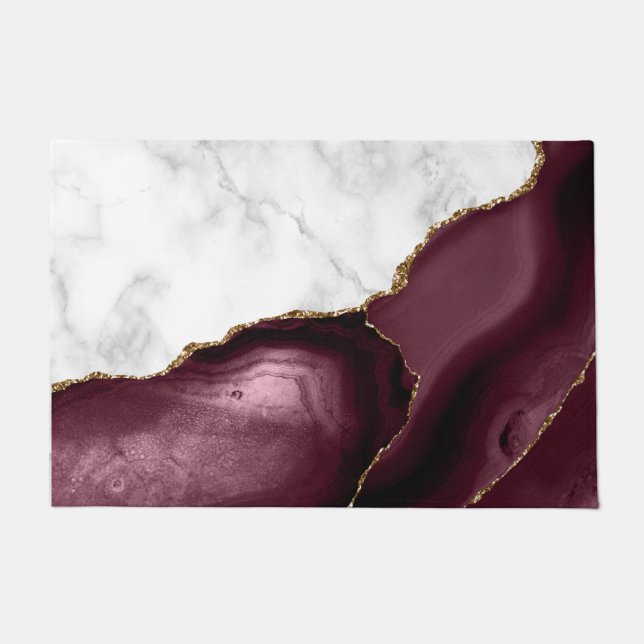 White Marble Gilded Burgundy Agate Doormat (Front)
