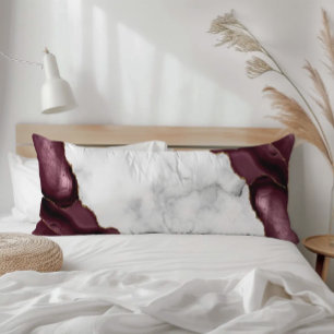 White Marble Gilded Burgundy Red Agate Body Pillow