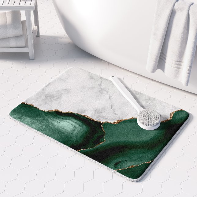 White Marble Gilded Emerald Green Agate Bath Mat (Creator Uploaded)