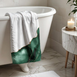 White Marble Gilded Emerald Green Agate Bath Towel