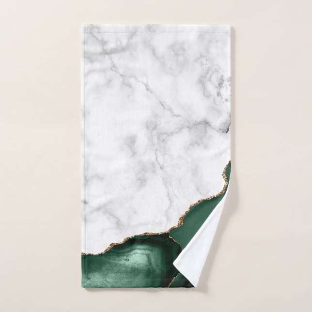 White Marble Gilded Emerald Green Agate Hand Towel (Hand Towel)