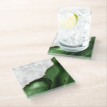 White Marble Gilded Hunter Green Agate Glass Coaster<br><div class="desc">This elegant glass coaster features a digital image of white marble and hunter green agate trimmed with faux gold glitter.</div>