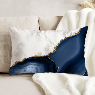 White Marble Gilded Navy Blue Agate Accent Pillow