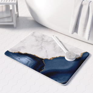 White Marble Gilded Navy Blue Agate Bath Mat