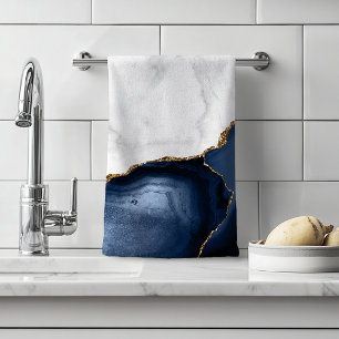 White Marble Gilded Navy Blue Agate Hand Towel