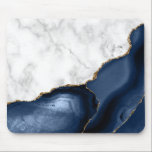 White Marble Gilded Navy Blue Agate Mouse Pad<br><div class="desc">Elegant white marble and navy blue agate gilded with faux gold glitter combine in this luxurious design.</div>