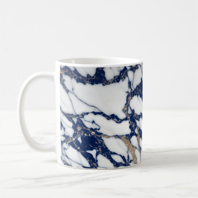 White Marble Gilded Navy Blue Agate Mug (Left)