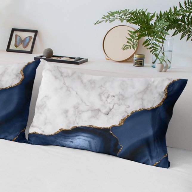 White Marble Gilded Navy Blue Agate Pillowcase (Creator Uploaded)