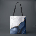 White Marble Gilded Navy Blue Agate Tote Bag<br><div class="desc">Elegant white marble and navy blue agate gilded with faux gold glitter combine in this luxurious tote bag.</div>