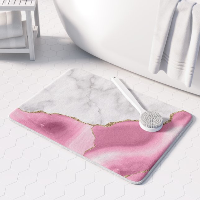 White Marble Gilded Pink Agate Bath Mat (Creator Uploaded)