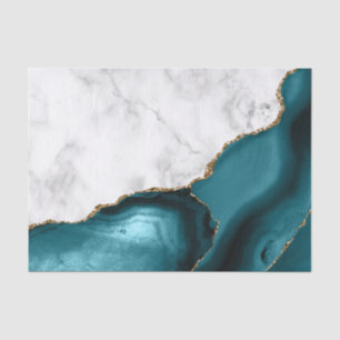 White Marble Gilded Teal Blue Agate Tissue Paper