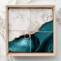 White Marble Gilded Teal Blue Agate