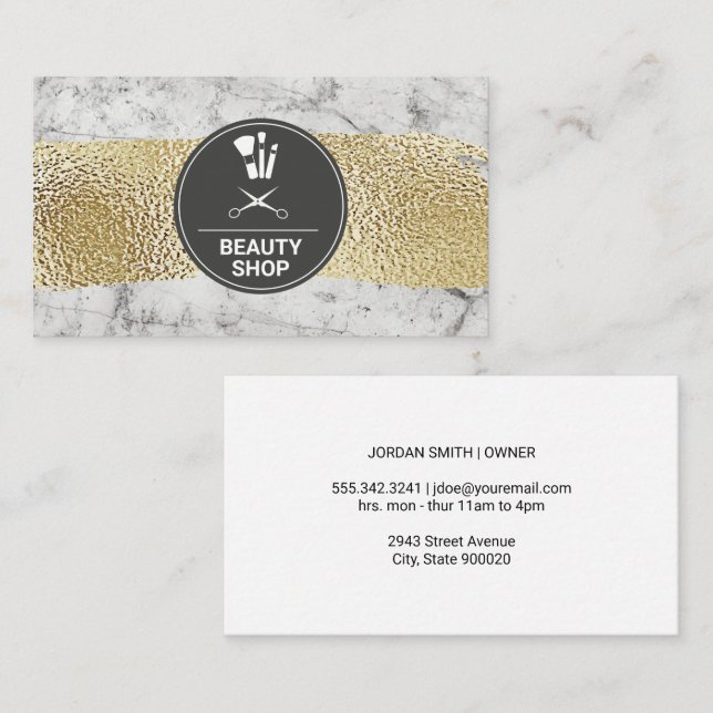 White Marble | Gold Brushed | Makeup Brushes Business Card (Front/Back)