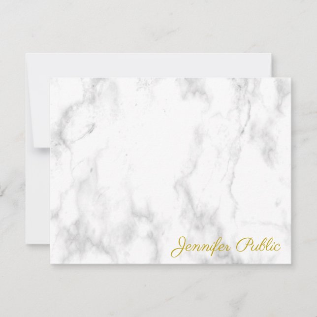 White Marble Gold Calligraphy Monogram Name Text Card (Front)