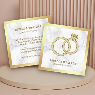 White Marble Gold Diamond Engagement Ring Jeweller Square Business Card