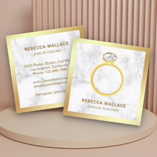 White Marble Gold Diamond Solitaire Ring Jeweler Square Business Card