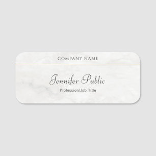 White Marble Gold Elegant Hand Script Template Name Tag