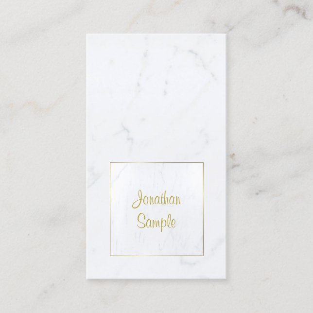 White Marble Gold Elegant Script Plain Luxurious Business Card (Front)