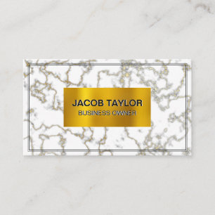 White Marble   Gold Flake Texture Business Card
