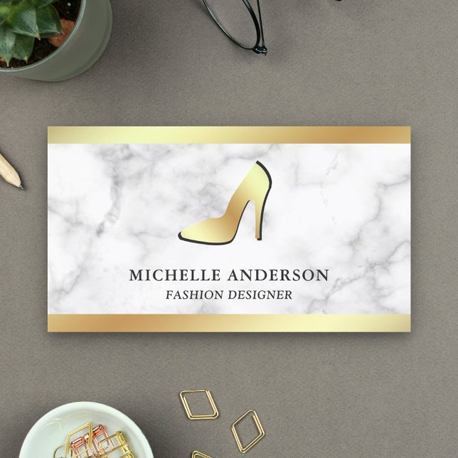 White Marble Gold Foil High Heels Stilettos Business Card (Creator Uploaded)