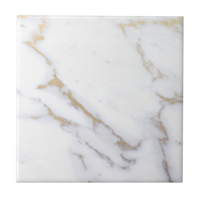 White Marble Gold Glitter Modern Elegant Premium Tile (Front)