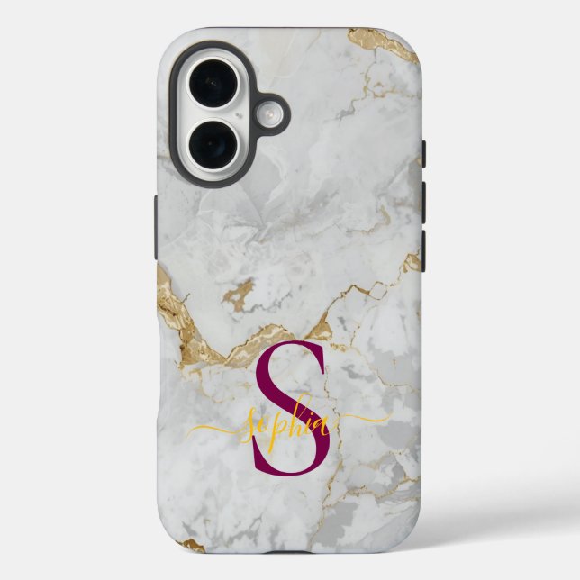 white marble gold glitter monogram Case-Mate iPhone case (Back)
