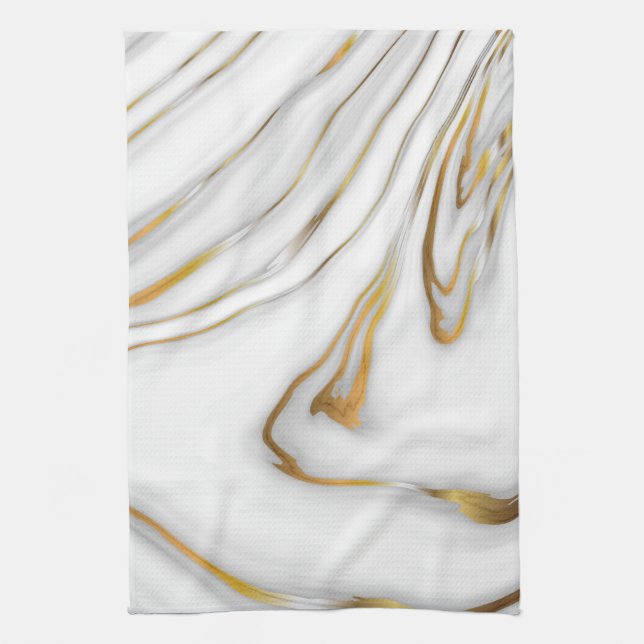 White Marble Gold Grain Kitchen Towel (Vertical)