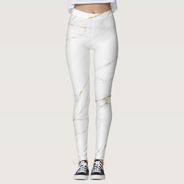 White Marble & Gold Leggings (Front)