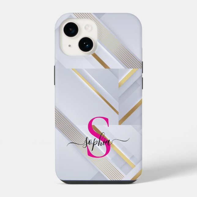 white marble gold lines monogram iPhone case (Back)