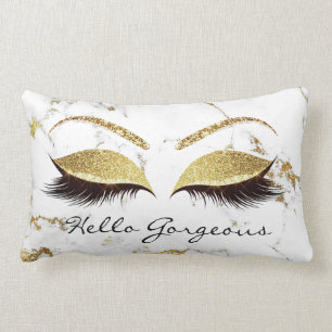 White Marble Gold Makeup Lashes Hello Gorgeous Lumbar Pillow