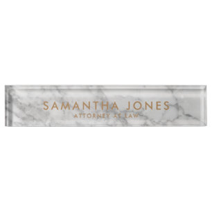 White Marble Gold Minimal Personalised Nameplate
