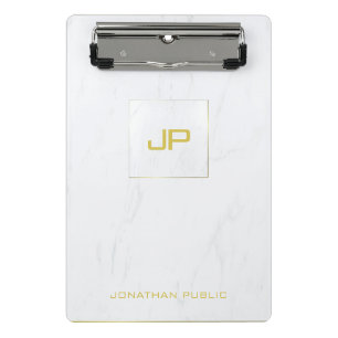 White Marble Gold Monogram Modern Elegant Trendy Mini Clipboard