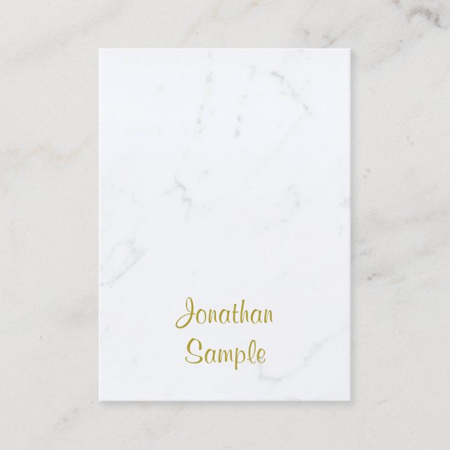 White Marble Gold Script Luxurious Template Modern Business Card (Front)