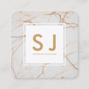 White Marble Gold Simple Modern Interior Designer Square Business Card