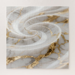 White Marble Gold Swirl Pattern Jigsaw Puzzle