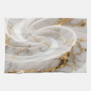 White Marble Gold Swirl Pattern Kitchen Towel