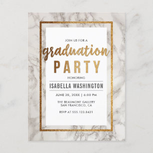 White Marble & Gold Typography Graduation Party Invitation Postcard