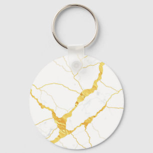 White Marble Gold Veins Pattern Keychain