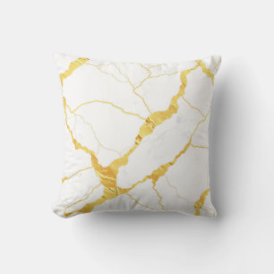 White Marble Gold Veins Pattern Throw Pillow