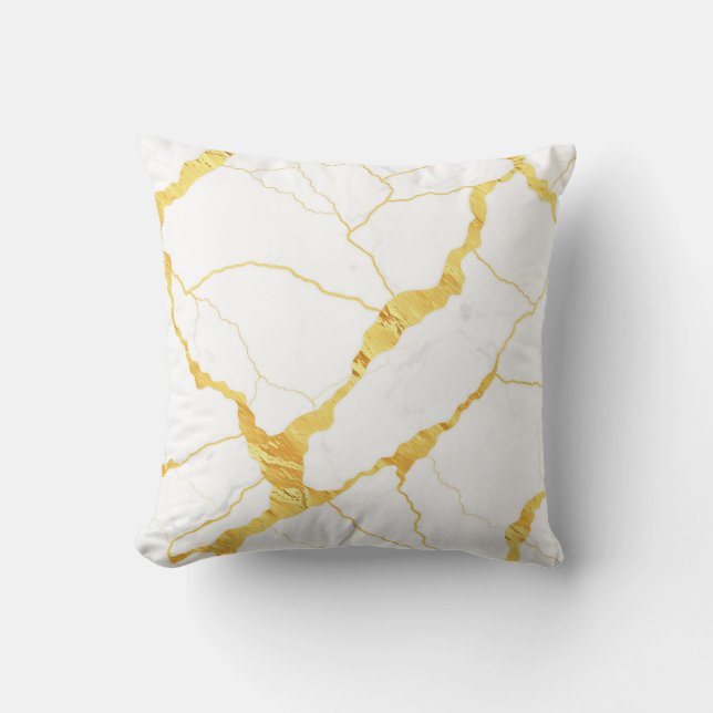 White Marble Gold Veins Pattern Throw Pillow (Front)
