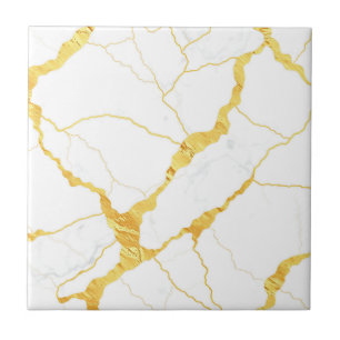 White Marble Gold Veins Pattern Tile
