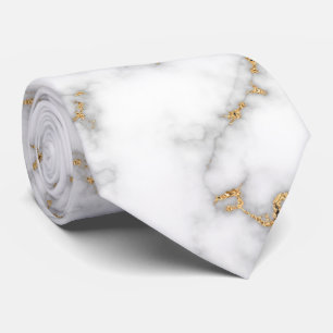 White Marble Grey & Gold Veining Wedding Tie