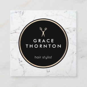 White Marble Hair Stylist Scissors Square Business Card
