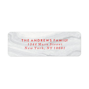 White Marble Holiday Address Labels in Red