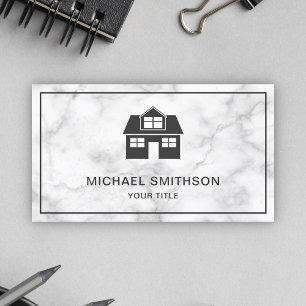White Marble Home Icon Real Estate Agent Business Card